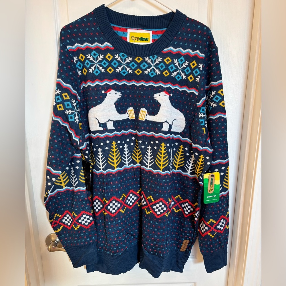 NWT Tipsy Elves Men's Polar Bear 🐻‍❄️ Cheers Ugly Christmas 🎄 Sweater Size XXL